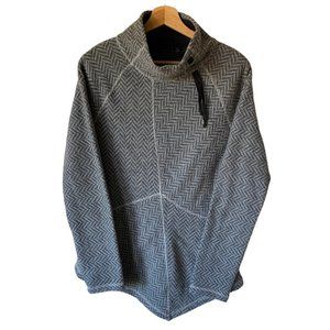 Prana Matte Gray Asymmetrical Herringbone Pullover Mock Neck Light Sweater Sz Md